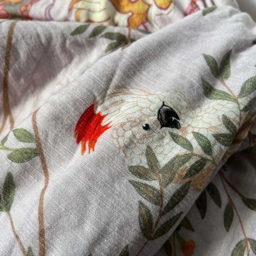Anthropologie Priyanka Blossom Duvet Cover Queen Organic Cotton Pink Floral Bird